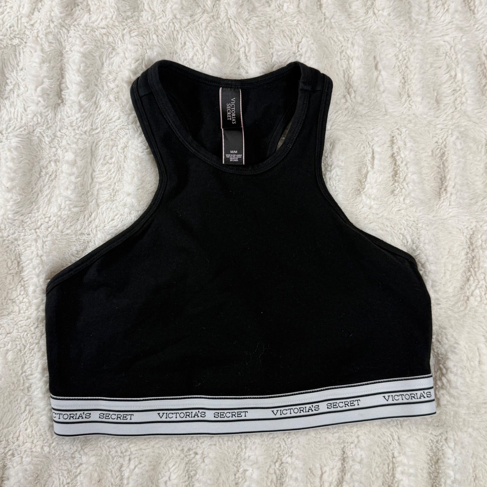 Victorias Secret Black Logo Band Racerback Bralette Crop Top 344756-DL3 M